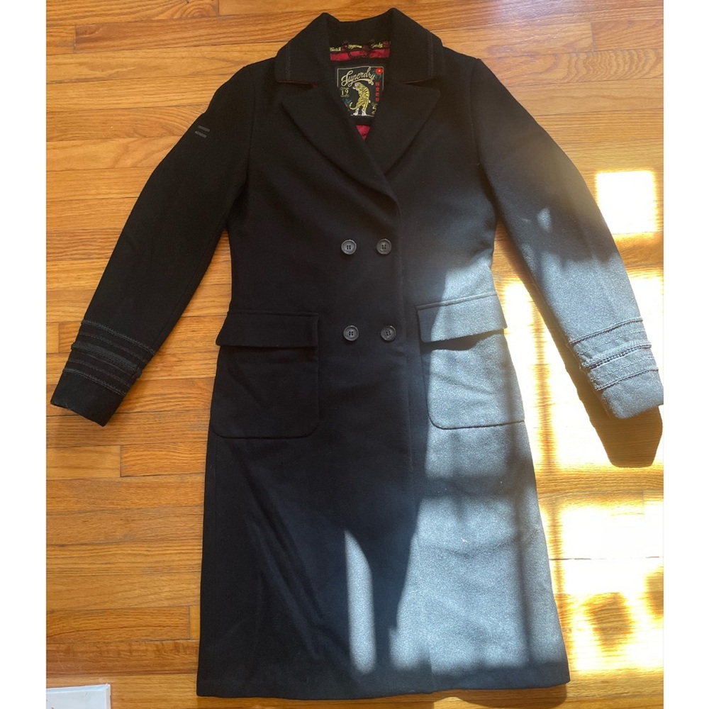 Superdry longline military coat Longer Length in Black Wool Blend Sz, Men’s sz S